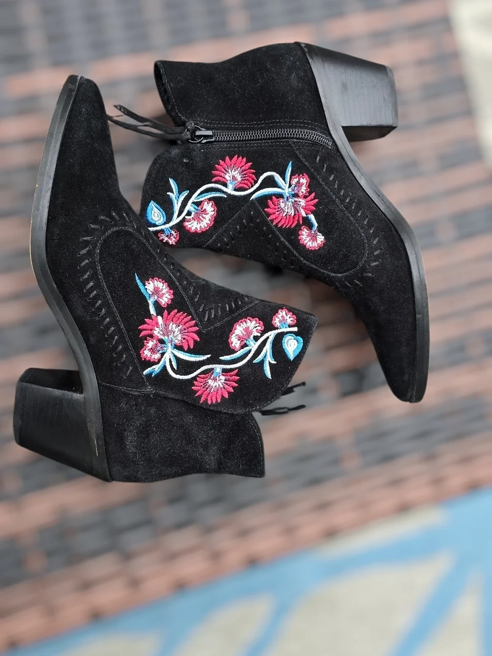 Rebecca Minkoff Black Suede Embroidered Ankle Boots
